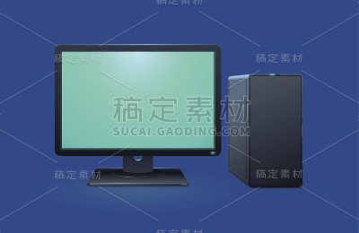黑色的电脑，蓝色背景的显示器