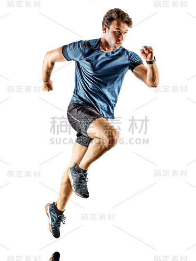跑步者，跑步者，慢跑者，年轻男子，孤立的白人背景