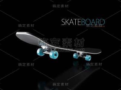 滑板甲板的3d插图在黑色的背景。
