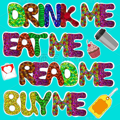 Funny word stickers for printed and textile produc
