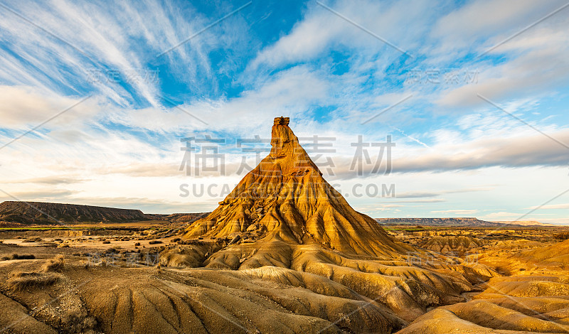 Bardenas Real Castildetierra上的日落