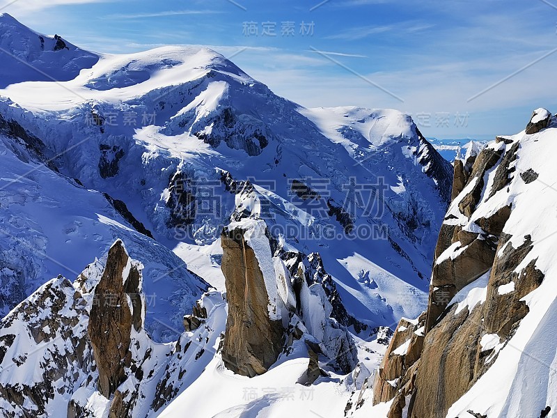 Chamonix Aiguille du midi法国勃朗山山脉滑雪滑雪单板滑雪