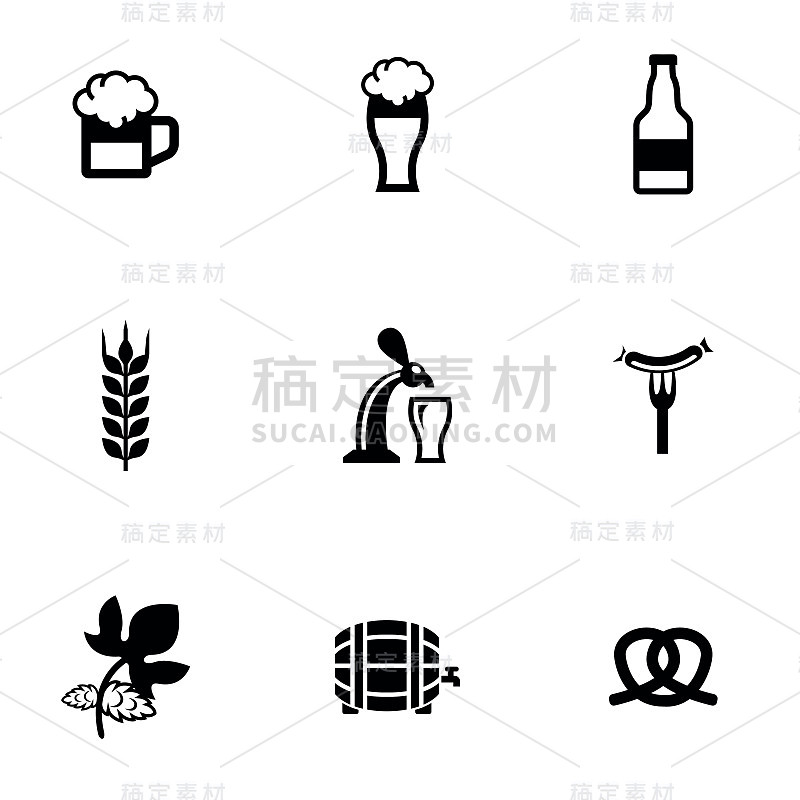 Vector黑色啤酒节图标设置