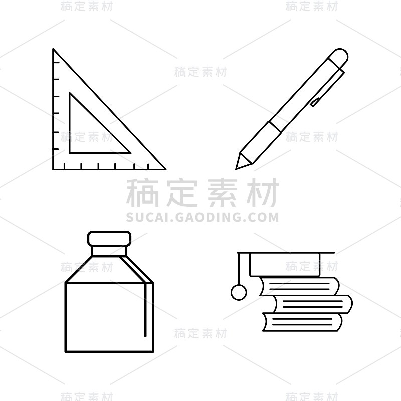 办公室简单线性轮廓矢量图标设置。