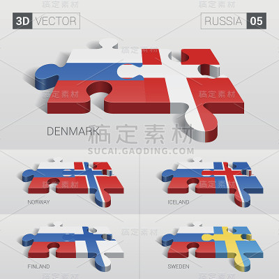 俄罗斯国旗。3d矢量拼图。05。