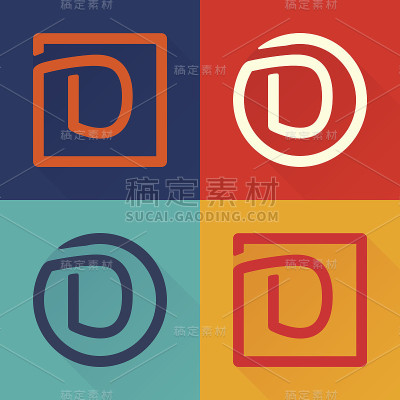 D字母扁图标在圆形和方形。