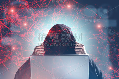 难以辨认的黑客，HUD，笔记本电脑，多边形
