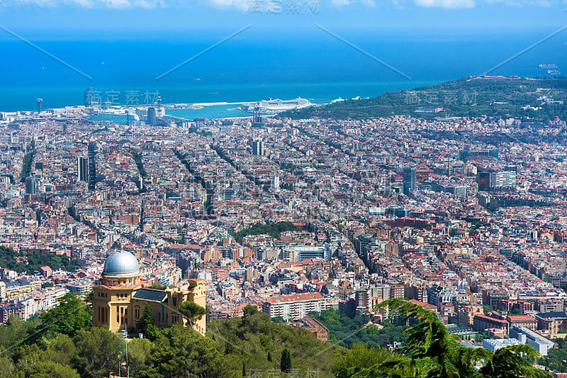 巴塞罗那全景从Tibidabo，西班牙