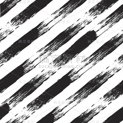 矢量黑白无缝模式与线条。描水彩笔触。