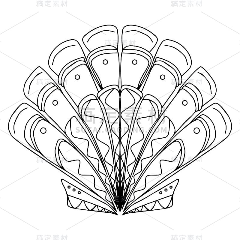 海贝海矢量孤立手绘草图黑白颜色