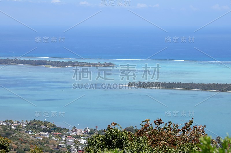 Panorama View海岸线Le Morne, Case Noyale, Tamarin, Fl