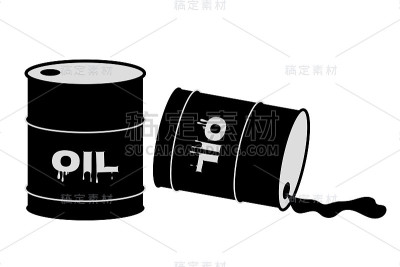 黑色原油桶矢量图。一桶油掉了下来，一些油从里面倒了出来。油价下跌的概念。生态问题与石油污染的概念。