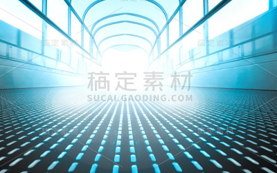 移动的蓝色自动扶梯人行道