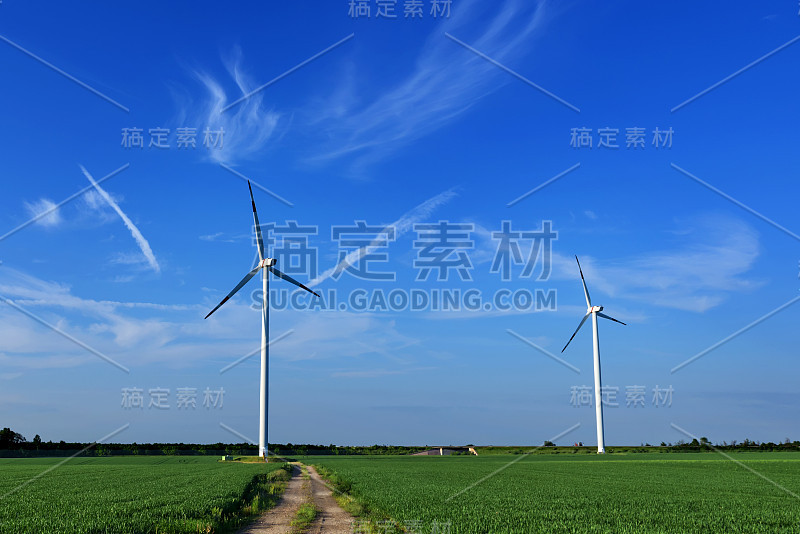 在夏季生产替代能源，太阳能板和风力发电机。