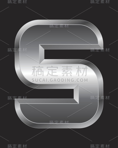 矩形斜面金属字体-字母S