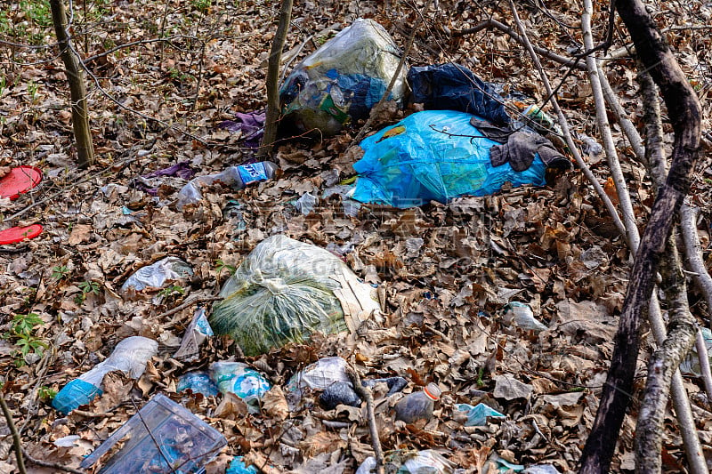 现代文明留下的大山和成堆的垃圾，覆盖了森林和田野的生态，污染了土地和水源。