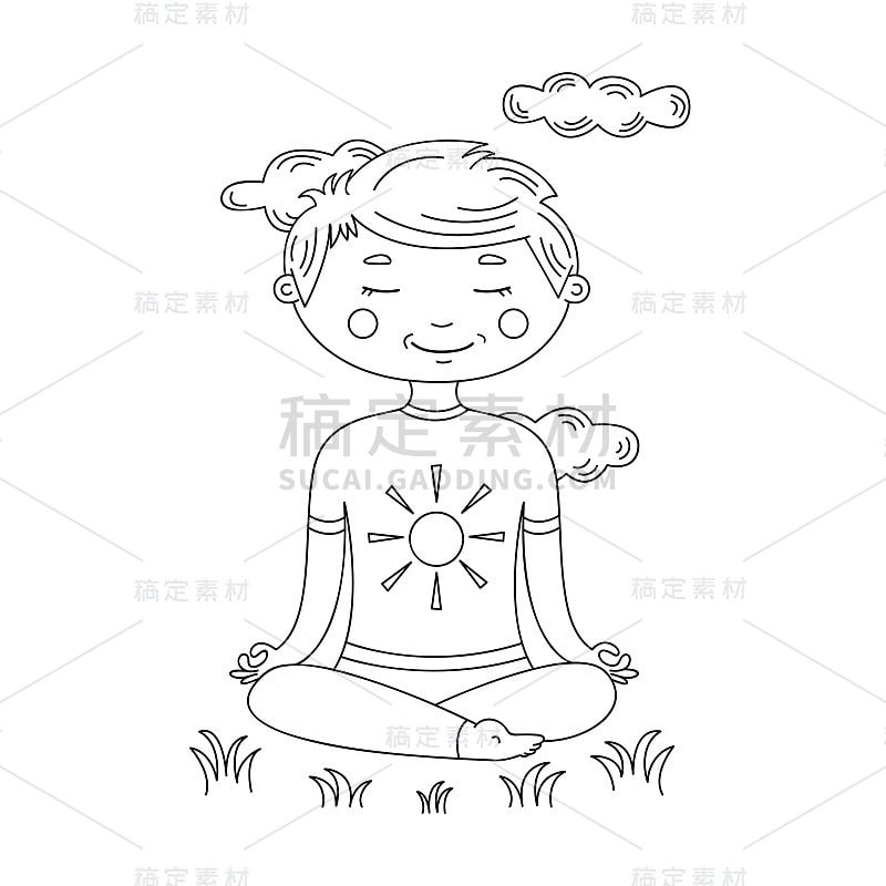 Young boy meditates in thoughts relaxing sitting a