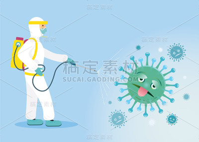 穿著防护服或衣物的人，喷洒清洁剂及消毒病毒