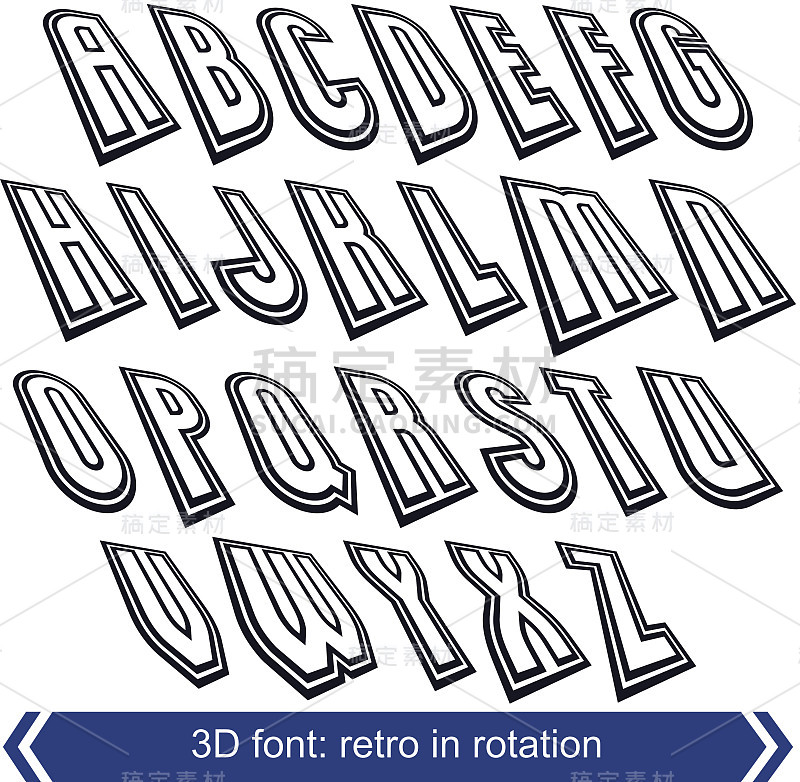 轮廓旋转矢量字体，单色列字母集。
