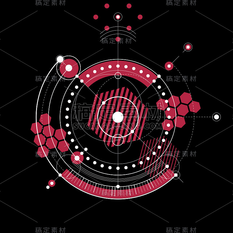 技术蓝图，红色矢量数字背景与几何元素