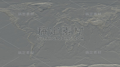 地球阴影浮雕3D渲染插图。有山的地形图