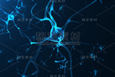 带有发光连接节的神经元细胞的概念性图解。突触和神经元细胞发送化学电信号。用电脉冲连接神经元的神经元，