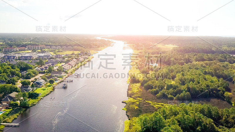 小河沿岸水道鸟瞰图