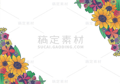复古向日葵背景材料夏季材料日本风格
