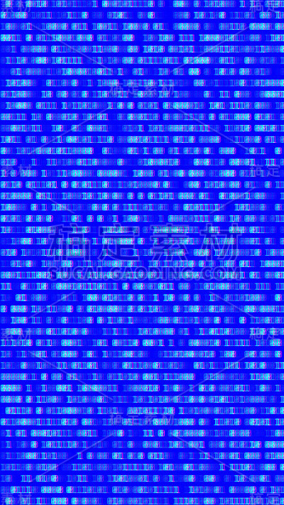 二进制代码，电脑屏幕上的蓝色数字。八九十年代的VHS画面效果。怀旧复古的屏幕。彩色semi-shif