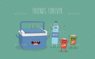 有趣的快餐套装。矢量图