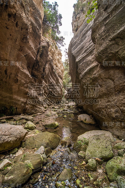 徒步旅行期间美丽的阿瓦卡斯峡谷峡谷。在塞浦路斯岛上拍摄的景观。