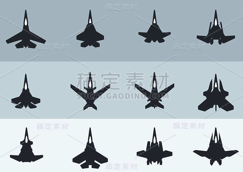 现代和未来喷气式战斗机shillouttes