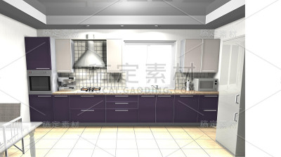 厨房3D渲染室内设计紫色