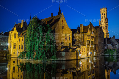 比利时布鲁日老城夜景