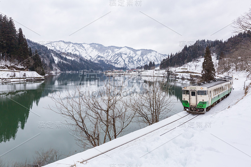 火车在冬季景观雪