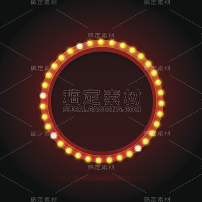 灯泡古董氖辉光圆形框架。向量