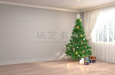 客厅里装饰的圣诞树。3 d illustrat