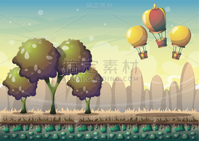 卡通向量自然景观背景与分离的层