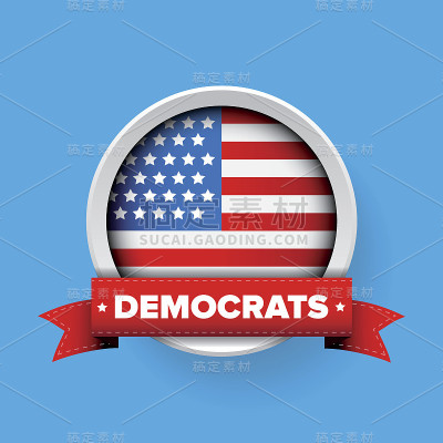 民主党的丝带和美国国旗矢量