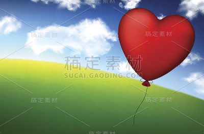 红色的心气球在天空中。