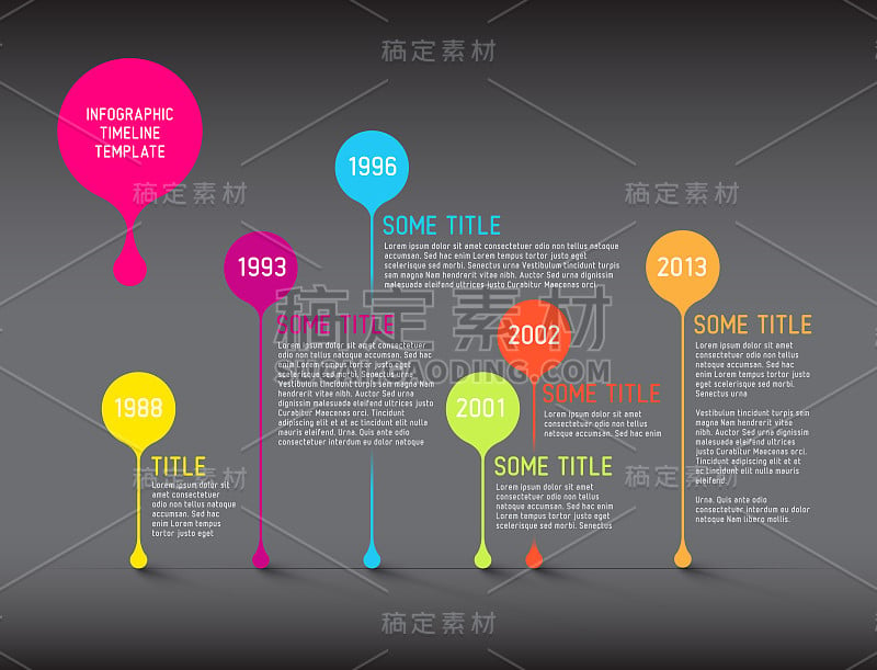 暗色信息图表时间轴报告模板与气泡
