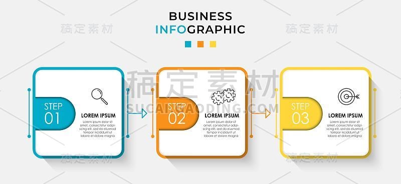 矢量图形设计业务模板与图标和3个选项或步骤。可用于流程图，演示文稿，工作流布局，横幅，流程图，信息图