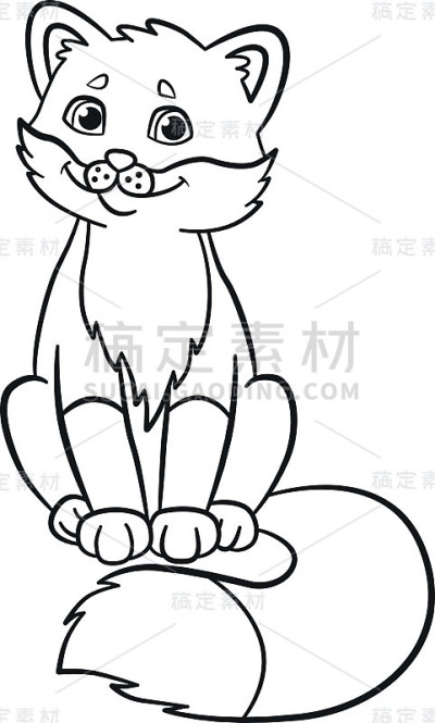 着色页面。野生动物。可爱的小狐狸宝宝笑了。
