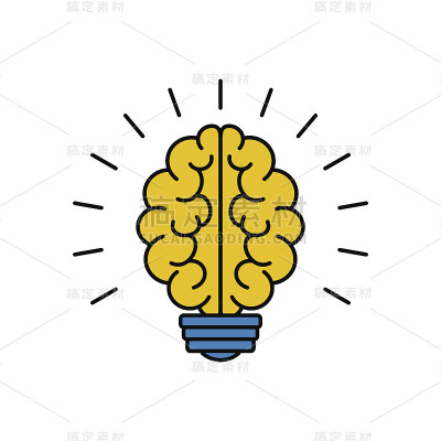 灯泡大脑图标，矢量插图