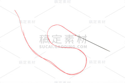 在白色背景上用红线缝制的针