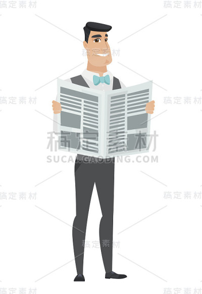 新郎阅读报纸矢量插图