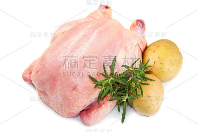 白色背景上孤立的土豆鸡肉