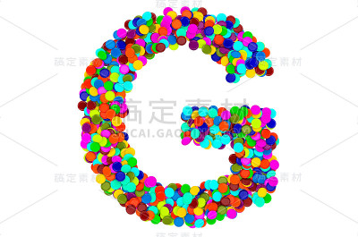 来自五彩纸屑的字母G。3D渲染孤立的白色背景