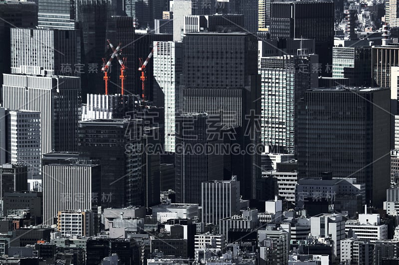 东京神田大手町大小建筑的单色风景