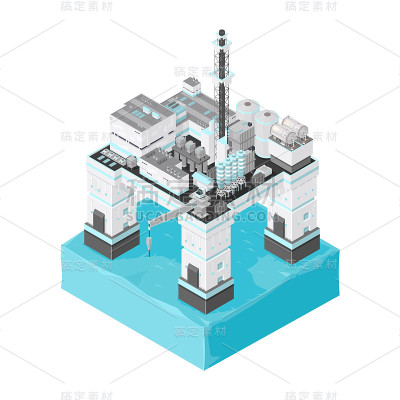 海上石油钻机图标插图。